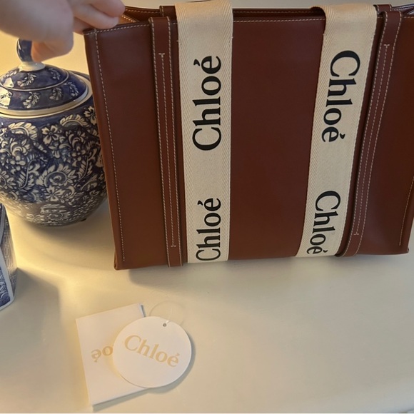 Chloe Brown Tote Bag with Cream Straps - Picture 5 of 16